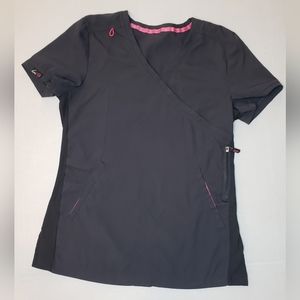 Koi Lite Scrub Top Charcoal Gray W/Pink Trim XS
